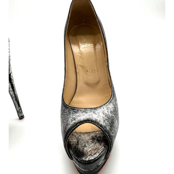 CHRISTIAN LOUBOUTIN Metallizzato Palais Royal 140 Platform Peep Toe 37 Silver - Picture 4 of 14
